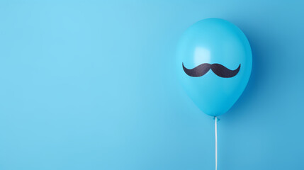 Blue balloon with mustache against blue background, minimal , November to raise awareness of men's health issues and a prostate cancer, Father's day, Dad, the best dad ever