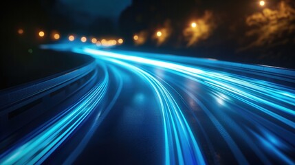 Fototapeta na wymiar Computer generated image of swirling blue lights of road in space