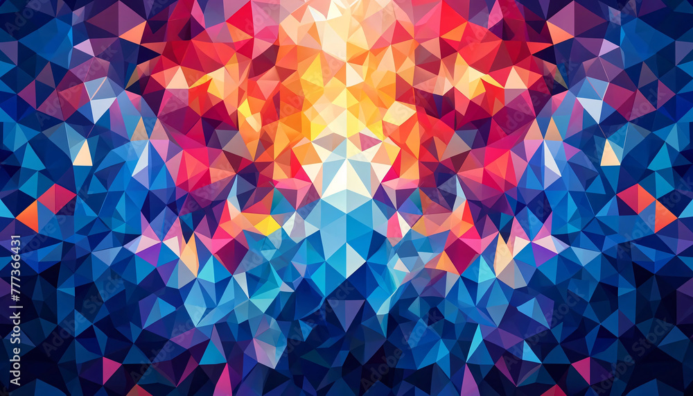 Poster a vibrant, abstract low poly background with a myriad of colors. the image should feature a mosaic o