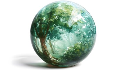 Visionary Crystal Ball of Vibrant Forest Retreat Reflecting Nature s Primal Essence description This captivating image depicts a crystal clear glass