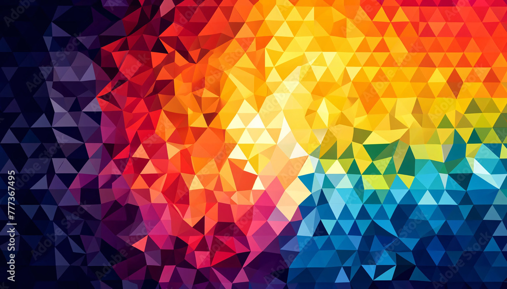 Poster a low-poly geometric design that transitions from warm to cool colors. the image is feature a multit