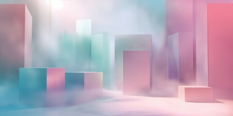 Vibrant gradient hues in an abstract arrangement of geometric shapes, creating a dreamy atmosphere with a modern artistic twist
