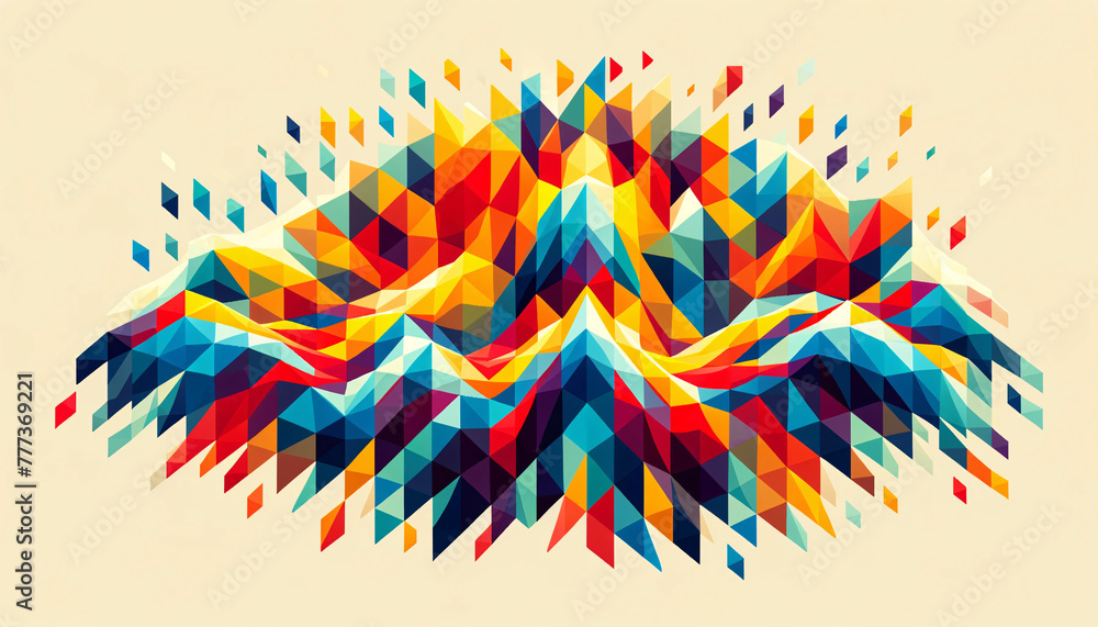 Poster a modern abstract design featuring a multitude of colorful, low-poly triangles that transition from 
