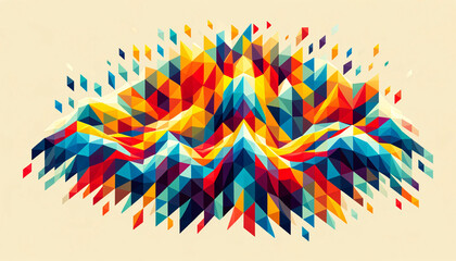 A modern abstract design featuring a multitude of colorful, low-poly triangles that transition from warm tones on one side to cool tones - obrazy, fototapety, plakaty