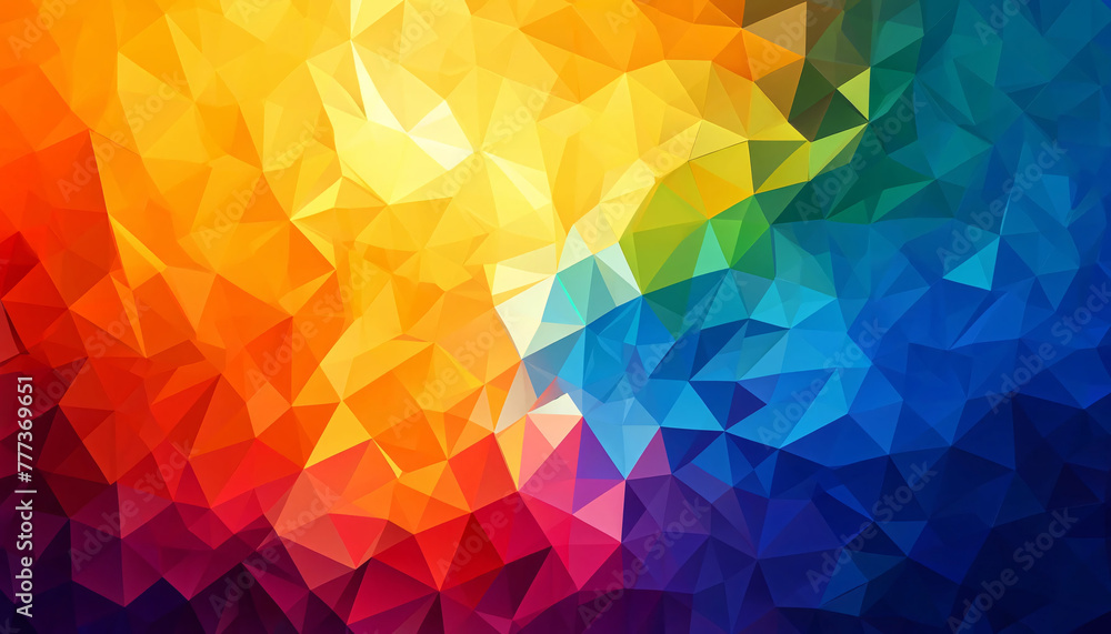 Poster a wide, low-poly background with a spectrum of vibrant colors. the image should consist of a multitu