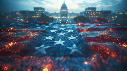United States Capitol Building and American Flag - obrazy, fototapety, plakaty