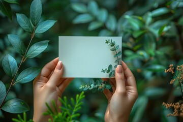 A person holding a white card with a green leaf on it - Powered by Adobe