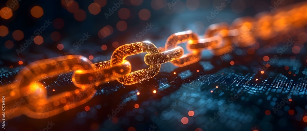 Aufkleber closeup photo showing blockchain legal financial terms in secure smart contract block. concept block