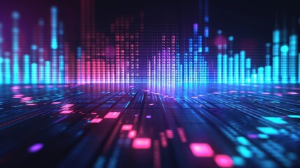 the conceptual illustration of a financial market scene with charts and investment symbols in a futuristic and sleek design