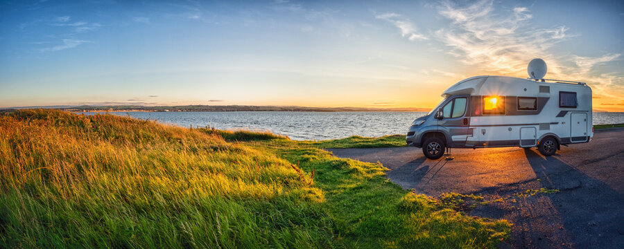 Motorhome at Loch Ryan during Sunset