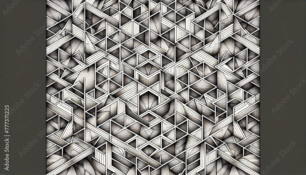 Leinwandbilder an intricate, geometric line pattern consisting of overlapping triangles and diamonds to create a co