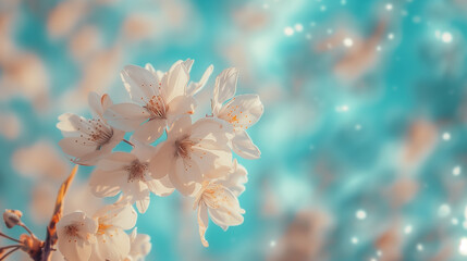 後ろの色とマッチして美しい白い桜 - obrazy, fototapety, plakaty