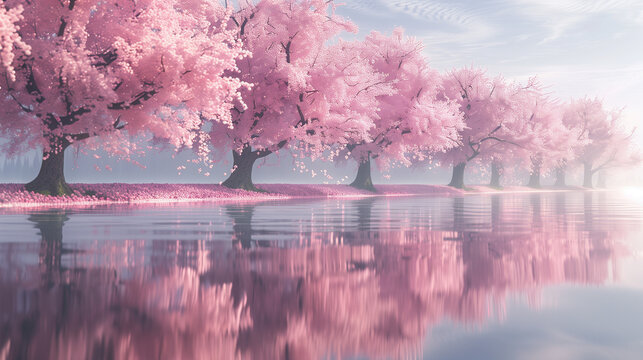 水面に映る美しい桜の風景