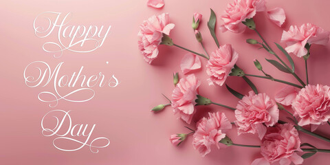 Fototapeta na wymiar Elegant Happy Mother's Day Card with Pink Carnations and Heartfelt Calligraphy on Pastel Background