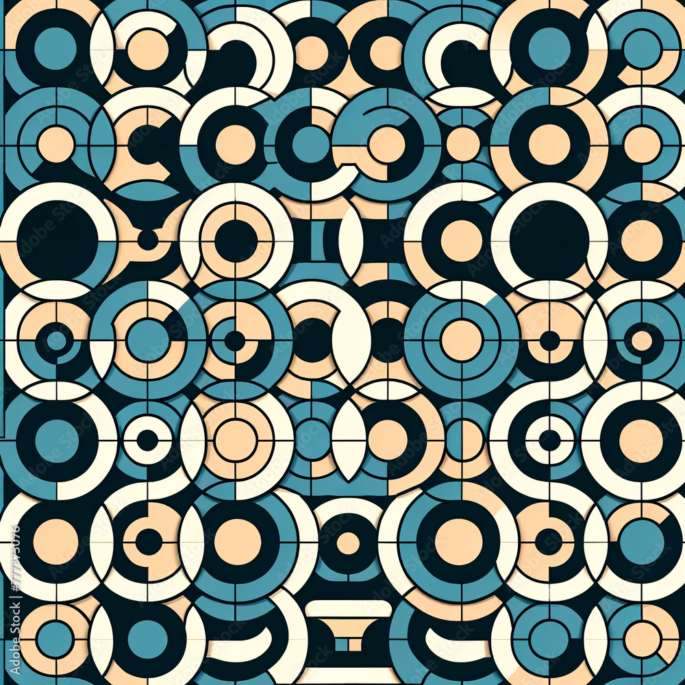 Leinwandbilder a pattern with interlocking circles and squares in a two-tone color scheme. the design is create a s