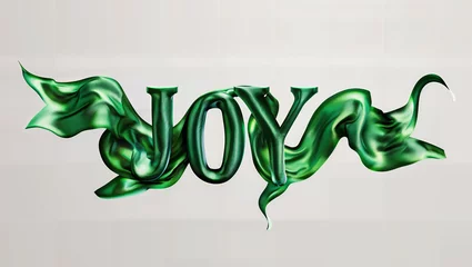 Fotobehang The word "JOY" on a green banner resembling a flag with textured fabric. © Erich
