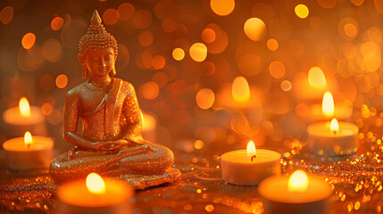 A banner featuring Buddha and candles against an orange backdrop invites meditation and inner...