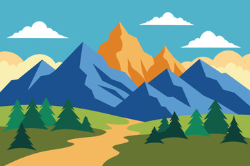 Landscape mountains. Hand drawn illustration vector design