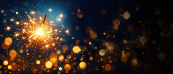 Golden Sparkler Light Celebration - Festive Fireworks Background for Special Occasions, Perfect for Logos, Web Icons, Templates, with Generous Copy Space