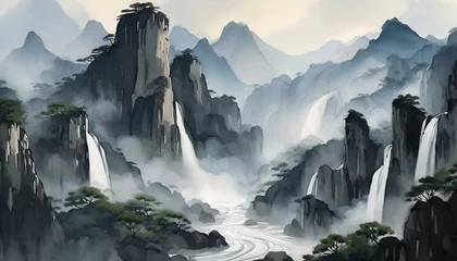 Papier Peint photo Lavable Gris Chinese style landscape painting