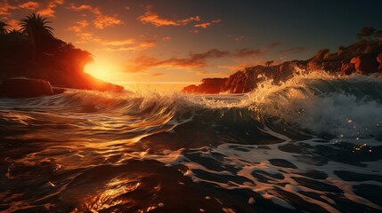 A Breathtaking Ocean Sunset With Waves Crashing Against the Shore