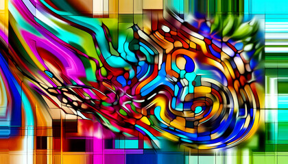 抽象画：色、形、線を使った非具象的なアートワーク。Here are the abstract art images created with vibrant colors and dynamic shapes. 