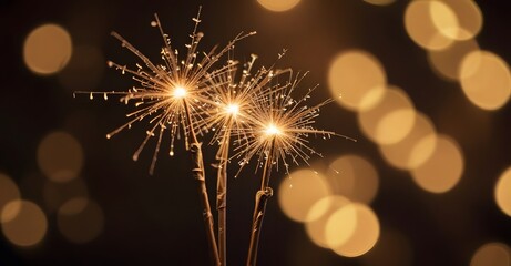 Sparkling sparklers on a bokeh background with copy space. New year celebration, independence day, holiday backdrop