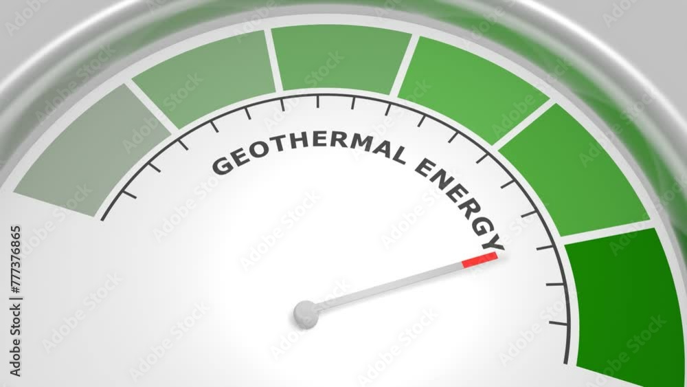 Poster geothermal energy value measuring device with arrow and scale.