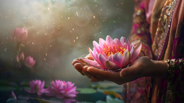 pink lotuses, glitter, pond, bokeh, close-up, water lily, spa, relaxation, lotus, banner, isoteric, space for text, zen, sparkle, copy space, buddhism, holiday, vesak, hinduism, flowers
