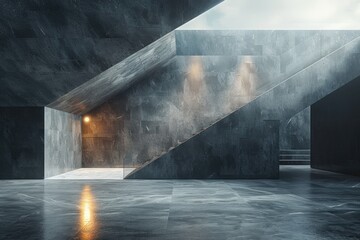 This image showcases the masterful design of modern architecture utilizing concrete and the play of light and shadow - 777377867