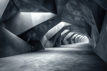 This image depicts the elegance of a futuristic polygonal tunnel bathed in soft, ambient lighting - 777377878