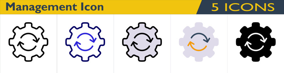 Management icon with 5 styles (outline, color outline, color lineal, color and solid)