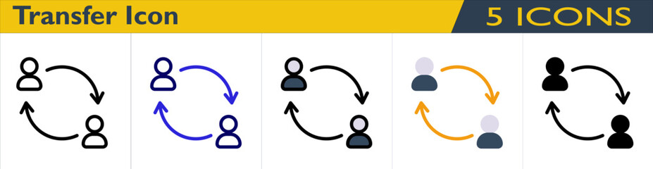 Transfer icon with 5 styles (outline, color outline, color lineal, color and solid)