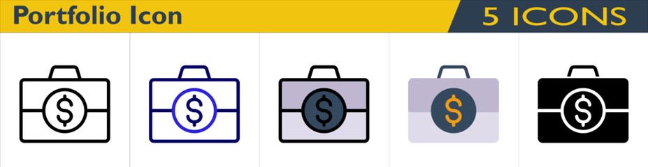 Portfolio icon with 5 styles (outline, color outline, color lineal, color and solid)
