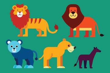 Cartoon wild animals collection set vector design