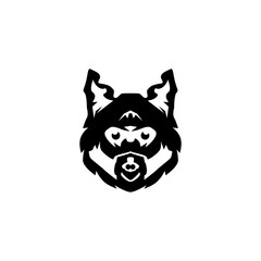 The dog icon is black on a white background.