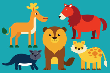 Cartoon wild animals collection set vector design