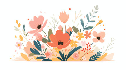 Obraz na płótnie Canvas Hand drawn spring flowers line art 2d flat cartoon