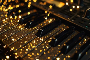 Piano keys with golden glitter - obrazy, fototapety, plakaty
