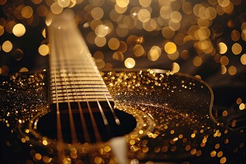 acoustic guitar on glitter background