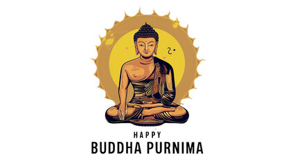 Obraz na płótnie Canvas Buddha Purnima, Vesak Day, illustration, Gautam Buddha sitting under bodhi tree isolated on white background