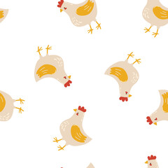 Hand Drawn ?ute chicken cartoon character seamless pattern vector illustration