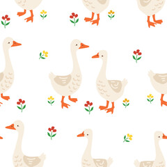 Hand Drawn goose cartoon character simple hand drawn seamless pattern vector illustration © Alsu Art