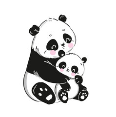 Hand Drawn Cute Panda Bear mother and panda baby vector illustration, Mother day card design