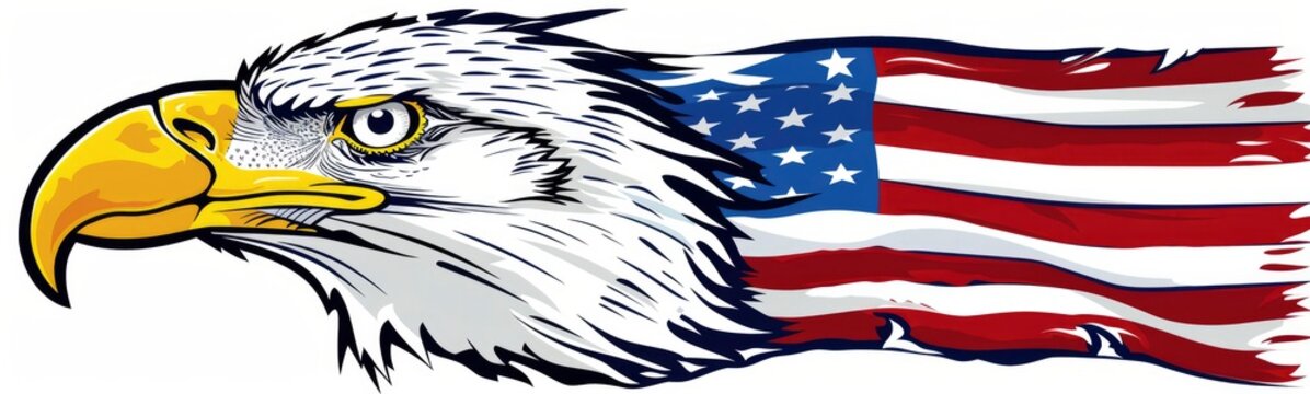 Bald eagle head with american flag on white background