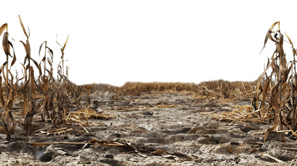 The drought parches the land, causing crops to wither and die - obrazy, fototapety, plakaty