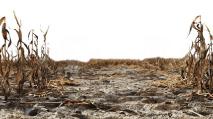 The drought parches the land, causing crops to wither and die isolate on transparent background, cutout, png
