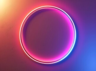 abstract minimalistic illustration of glowing neon light in the shape circle, empty space on one side, gradient background, golden hour