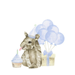 tapir birthday holiday watercolor composition