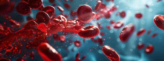 3D illustration of red blood cells in motion within the bloodstream, a vital medical concept